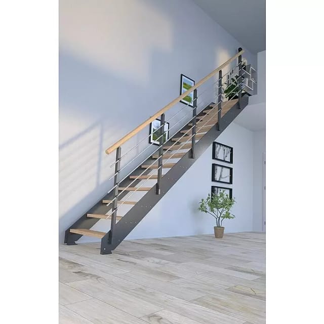 Treppe Kos 14 Stufen Eiche Rustik Geölt 85 cm Metallgeländer Anthrazit FSC®