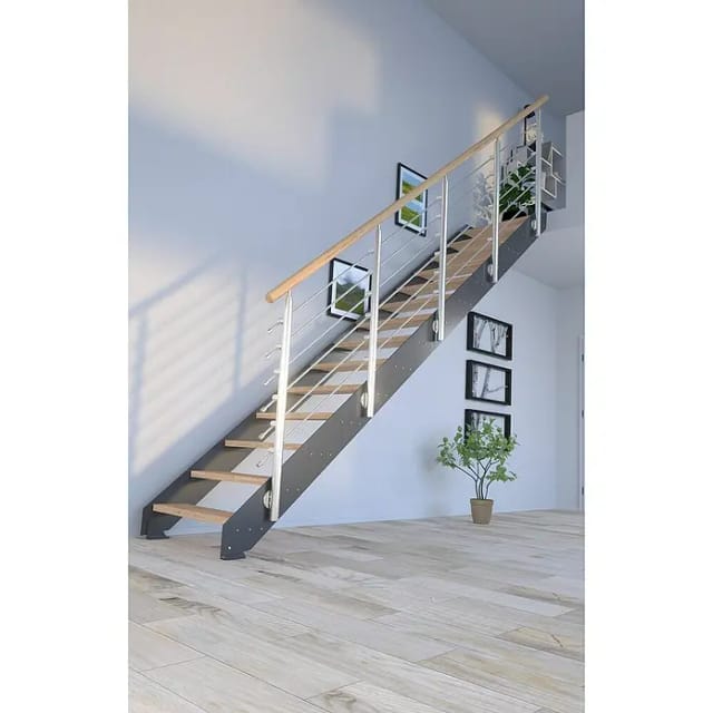 Treppe Kos 14 Stufen Eiche Rustik Geölt 87 cm Design-Geländer Anthrazit FSC®