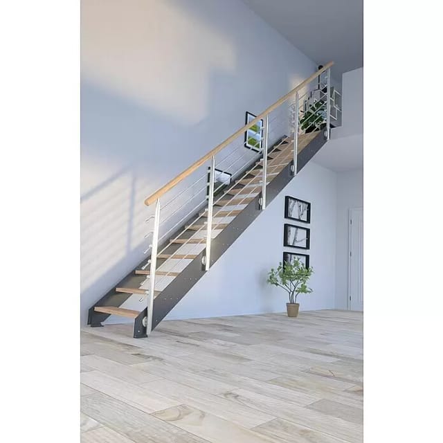 Treppe Kos 15 Stufen Eiche Rustik Geölt 87 cm Design-Geländer Anthrazit FSC®