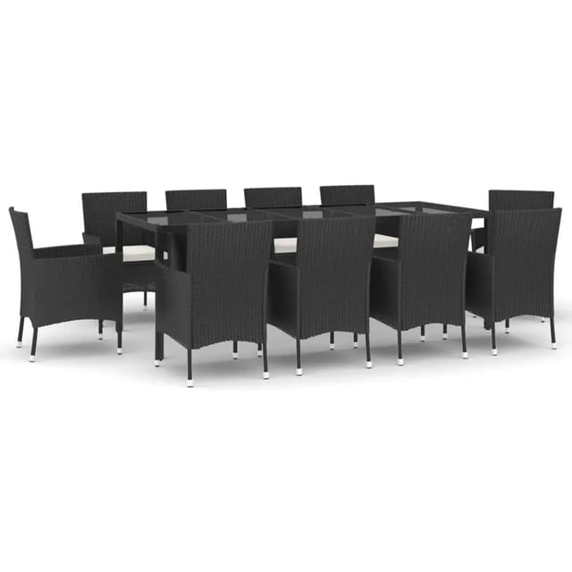 vidaXL 11-Tlg Garten-Essgruppe mit Kissen Schwarz Poly Rattan 3187323