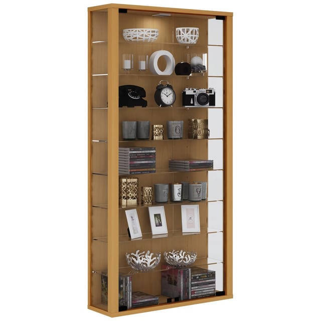 ebuy24 Vitrosa Maxi Vitrinenschrank Wandhängend mit 2 Glastüren und Licht Buche Dekor