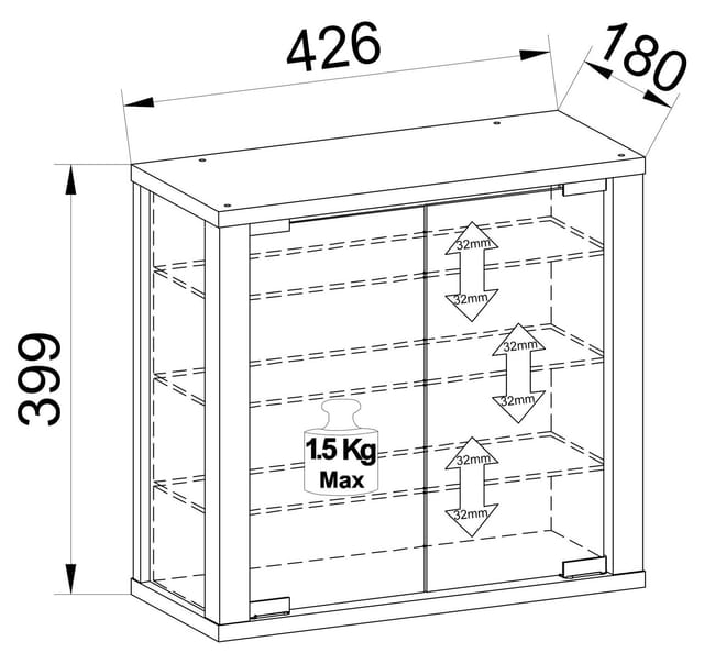 ebuy24 VitrosaS Vitrinenschrank Wandhängend 2 Glastüren Anthrazit