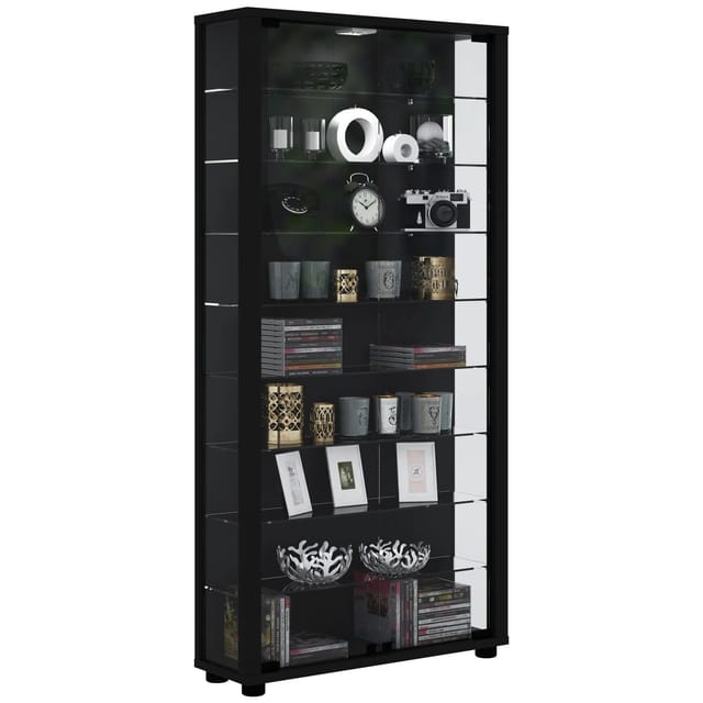 ebuy24 Lumo Maxi Vitrinenschrank mit LED-Licht 8 Glasböden Schwarz
