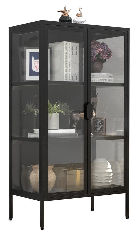 ebuy24 FlokaM Vitrinenschrank 2 Türen Schwarz