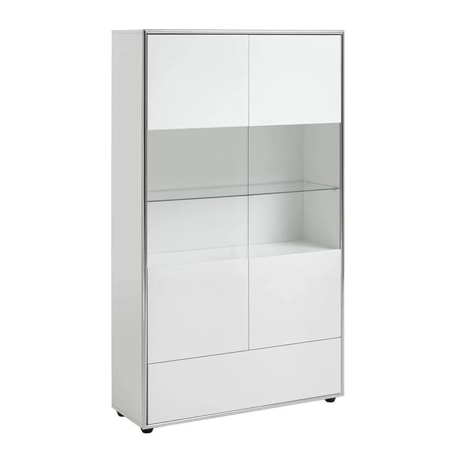ebuy24 Kenan Vitrine 2 Türen 1 Schublade Weiß Hochglanz Lackiert