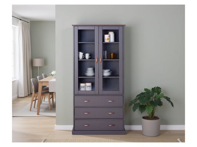 ebuy24 Luzerna Vitrinenschrank 2 Türen 3 Schubladen Grau