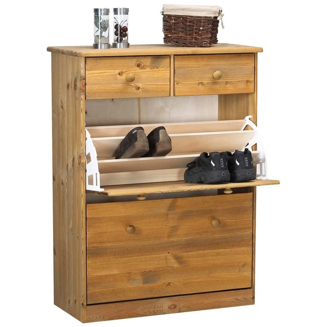 ebuy24 Nelly Schuhschrank 2 Klaptüren 2 Schubladen Kiefer Gebeitzt