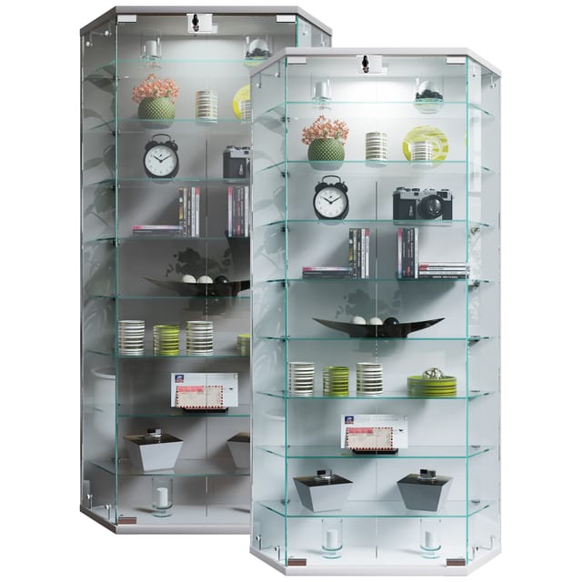 ebuy24 BenilaXL Vitrinenschrank Wandhängend 2 Türen Silberfarben