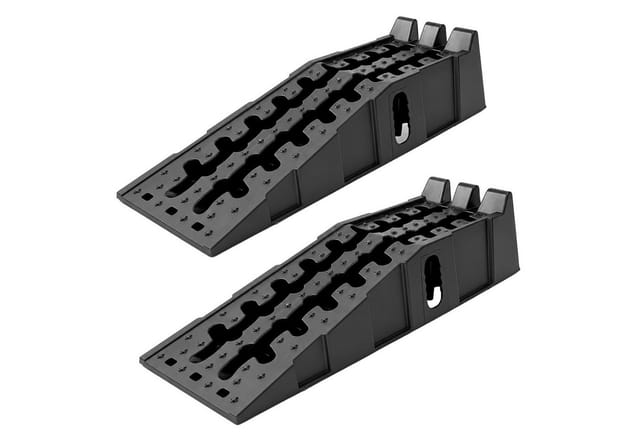 TRUTZHOLM 2x Auffahrrampe mit Überfahrstopper 90x30x21,5cm 5t Traglast Kunststoff Stapelbar