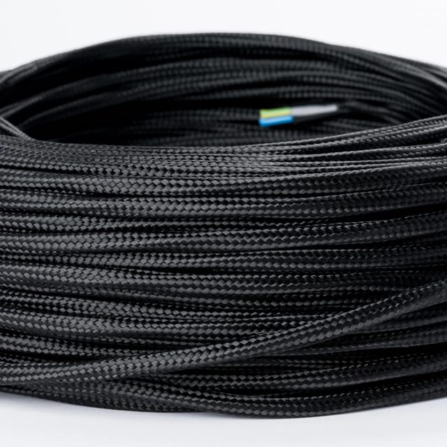 Orion Lightstyle Dünnes Lampen Textilkabel Ø 4,7mm 3 Adrig Stoffkabel Schwarz Meterware