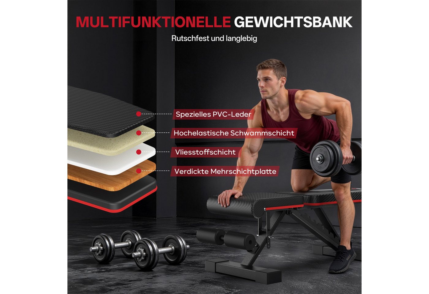 Hantelbank - Pasyou - Pa350 - Schwarz - Bis Zu 10 Kg - Professionelle Bank Bild 5