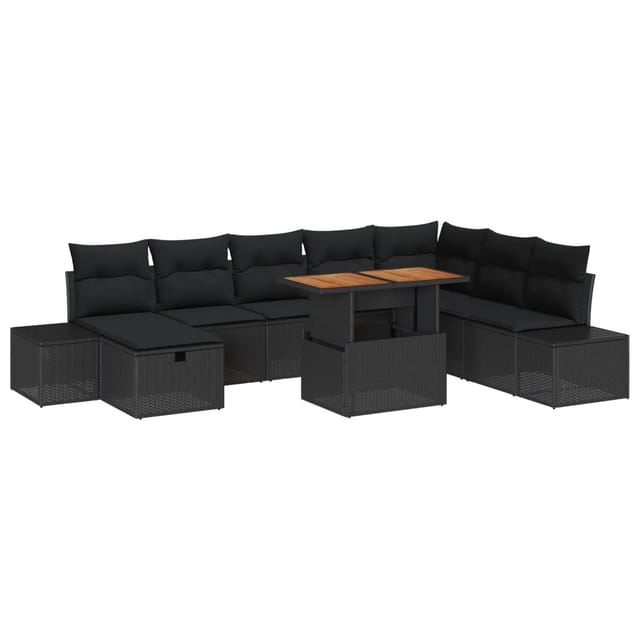 vidaXL Garten-Sofa-Set mit Speicher 9-Tlg Schwarz Poly Rattan 3361401
