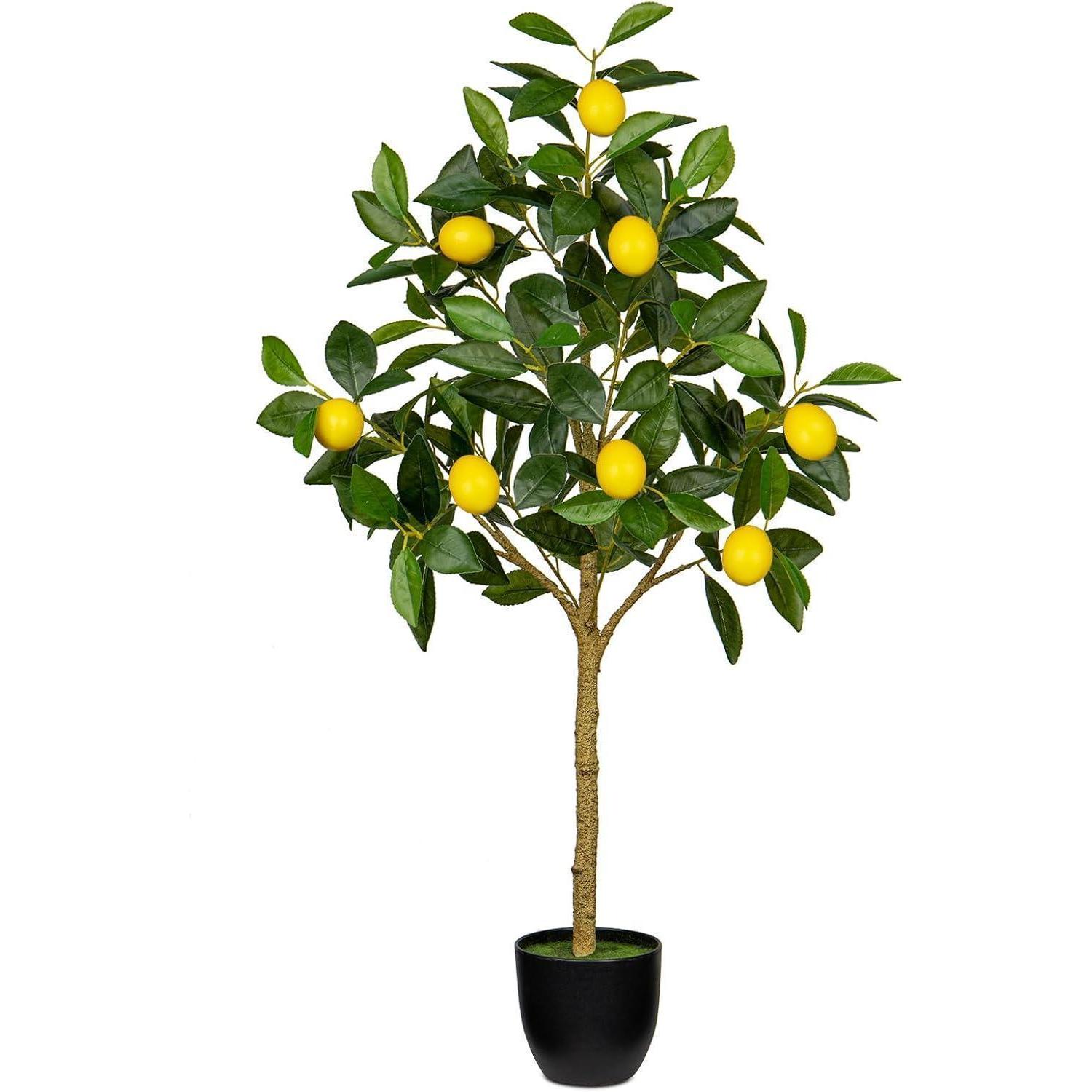 Kunstpflanze Zitronenbaum 90cm Groß Topf Künstlich Baum Innen Außen Moderne Deko