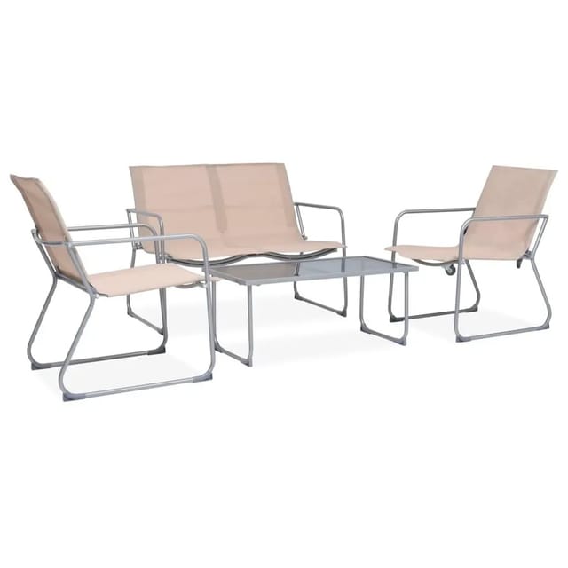 vidaXL 4-Tlg Garten-Lounge-Set Stoff und Stahl Creme 44353
