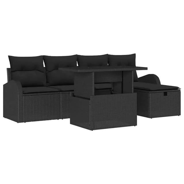 vidaXL Garten-Sofa-Set mit Kissen 6-Tlg Schwarz Poly Rattan 3359750