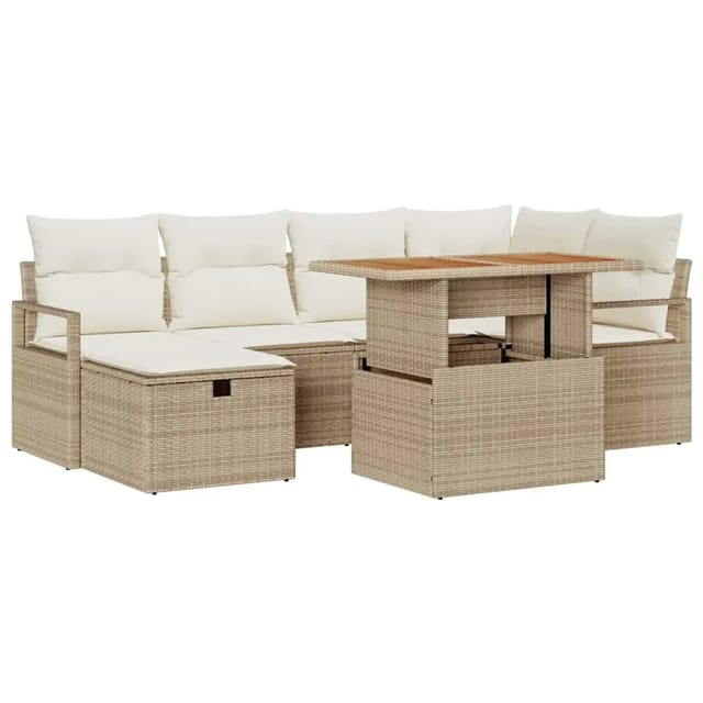 vidaXL 7-Teiliges Garten-Sofa-Set in Beige aus Poly Rattan 3361330