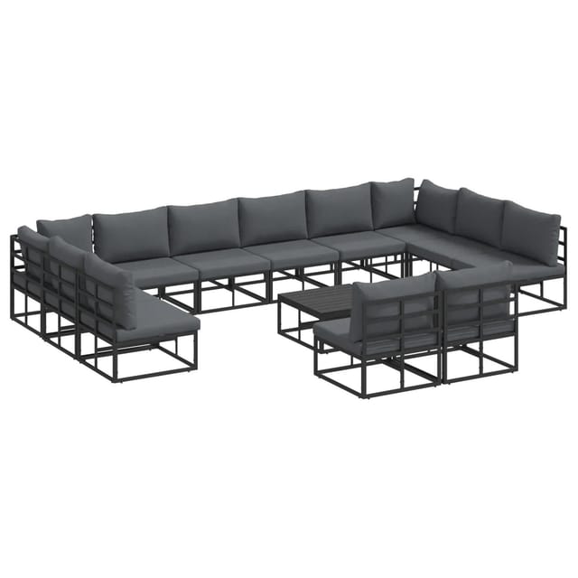 vidaXL Garten-Sofa-Set mit Kissen 13-Tlg Schwarz Aluminium 3378919