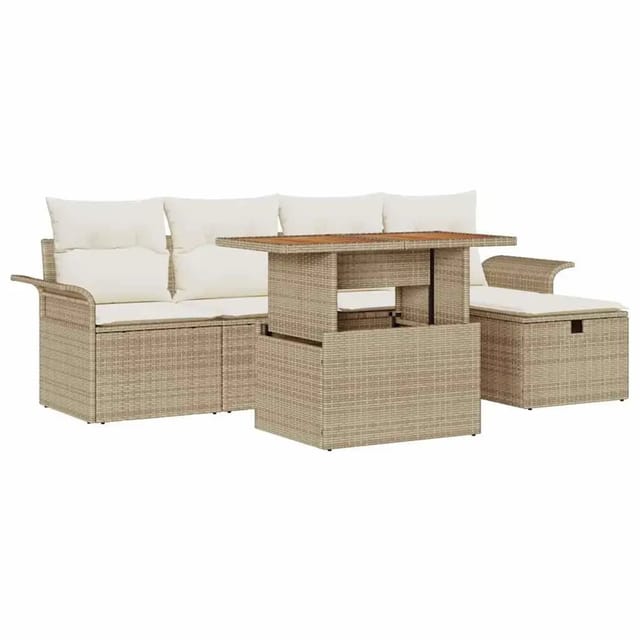 vidaXL Garten-Sofa-Set Höhenverstellbar 6-Tlg Beige Poly Rattan 3361239