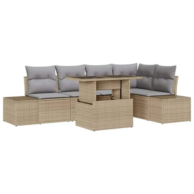 vidaXL 6-Tlg Garten-Sofagarnitur mit Kissen Beige Poly Rattan 3357923