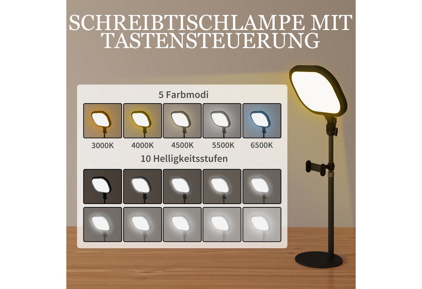 HOMCOM Tischlampe Tischleuchte mit Telefonhalterung 5 Farbmodi & 10 Helligkeitsstufen Bild 2