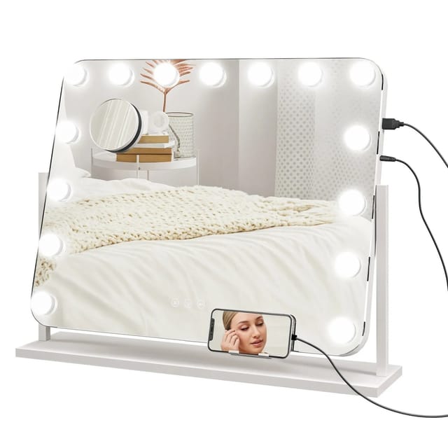 HOMCOM Hollywood Spiegel mit Beleuchtung 62x52 cm 360°Drehbar Schminkspiegel