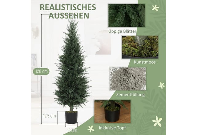 HOMCOM Künstliche Zypresse Groß 120 cm UV-beständig