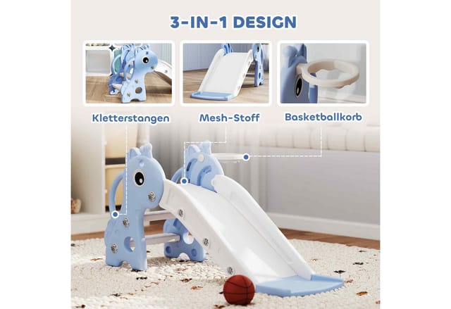 AIYAPLAY Kinderrutsche mit Basketballkorb für Kinder 1 bis 3 Jahre Blau
