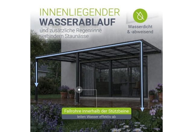 Juskys Terrassendach Jakarta 6x3m mit Polycarbonatplatten Dunkelgrau