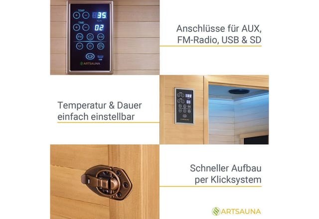 Artsauna Infrarotkabine Wärmekabine Oslo mit Triplex Heizsystem und Hemlockholz