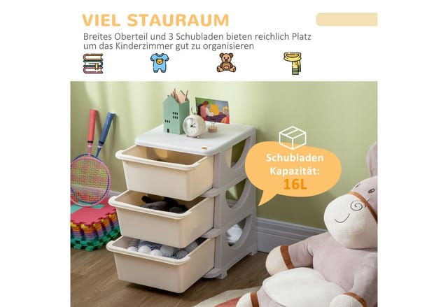 HOMCOM Schubladenschrank für Kinder mit Stauraum Aufbewahrungsboxen