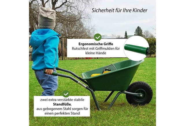 TRUTZHOLM Kinderschubkarre Traglast 40 kg 20L Kunststoffwanne Vollgummirad Dunkelgrün