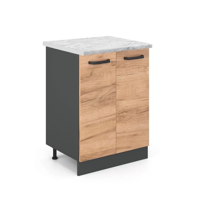 Vicco Küchenunterschrank R-Line Küchenkommode Goldkraft Eiche Anthrazit AP Marmor mit Anthrazit Korpus