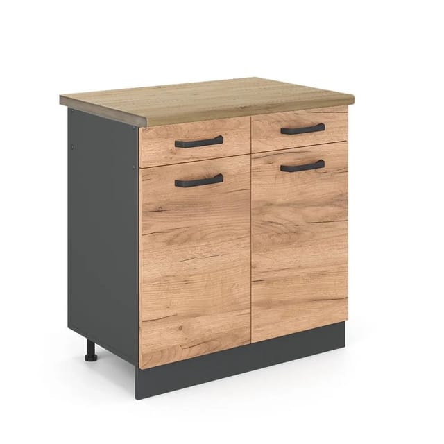 Vicco Küchenunterschrank R-Line Goldkraft Eiche Anthrazit 80 cm AP Eiche mit Anthrazit Korpus