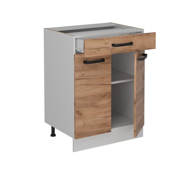 Vicco Küchenunterschrank R-Line Goldkraft Eiche 60 cm ohne Arbeitsplatte mit Weiß Korpus
