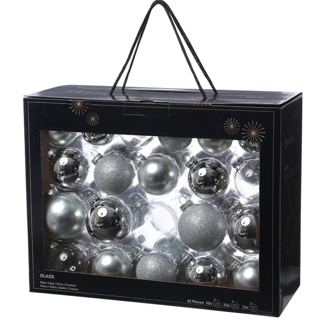 Marelida Christbaumkugel Weihnachtskugel Glas Glänzend Matt Glitzernd Silber 42 Stück