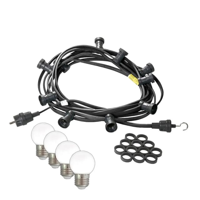 Satisfire Illu- Partylichterkette 5m Schwarz Biergarten 5xE27 LED Kugellampen Kaltweiß
