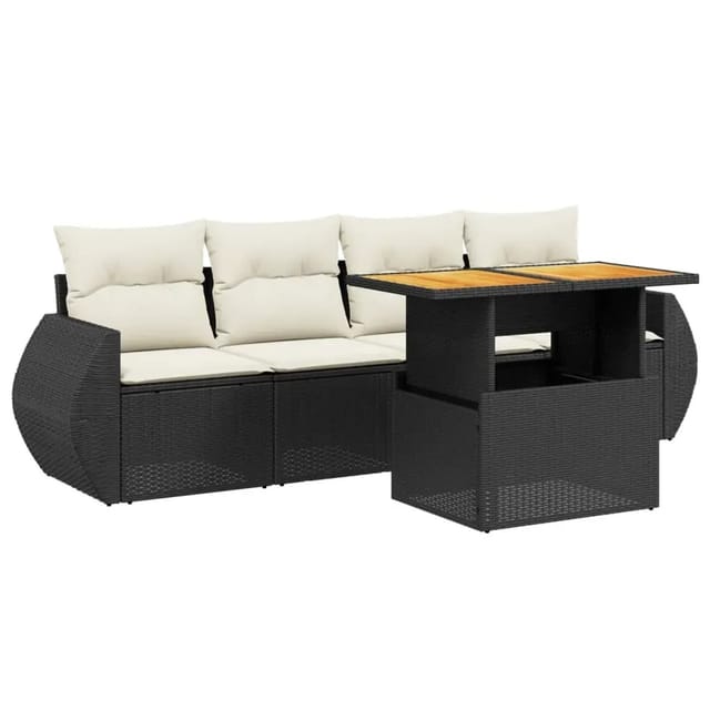 vidaXL 5-Tlg Garten-Sofagarnitur mit Kissen Schwarz Poly Rattan 3272071
