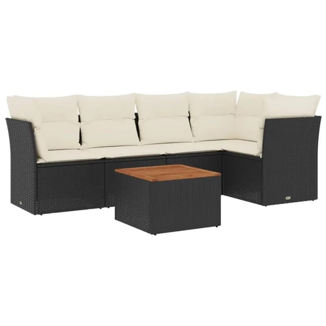 vidaXL 6-Tlg Garten-Sofagarnitur mit Kissen Schwarz Poly Rattan 3255958