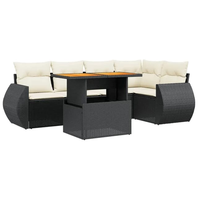 vidaXL 6-Tlg Garten-Sofagarnitur mit Kissen Schwarz Poly Rattan 3272183