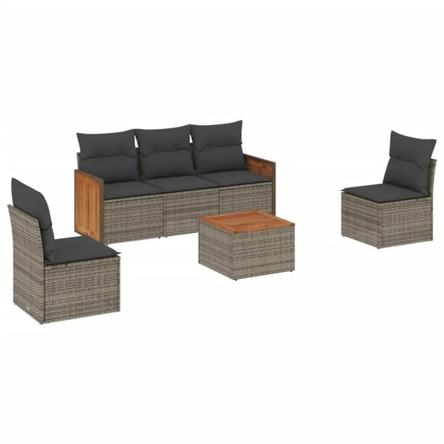 vidaXL 6-Tlg Garten-Sofagarnitur mit Kissen Grau Poly Rattan 3227537