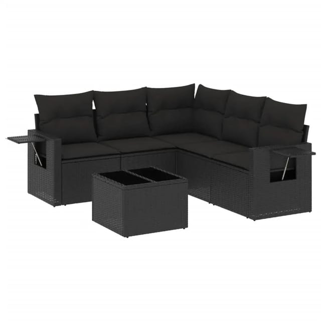 vidaXL 6-Tlg Garten-Sofagarnitur mit Kissen Schwarz Poly Rattan 3252492