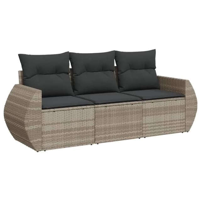 vidaXL 3-Tlg Garten-Sofagarnitur mit Kissen Hellgrau Poly Rattan 3253399