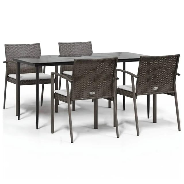 vidaXL 5-Tlg Garten-Essgruppe mit Kissen Poly Rattan und Stahl 3186977