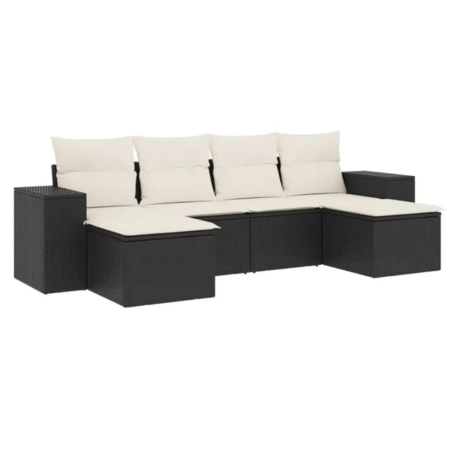 vidaXL 6-Tlg Garten-Sofagarnitur mit Kissen Schwarz Poly Rattan 3222915