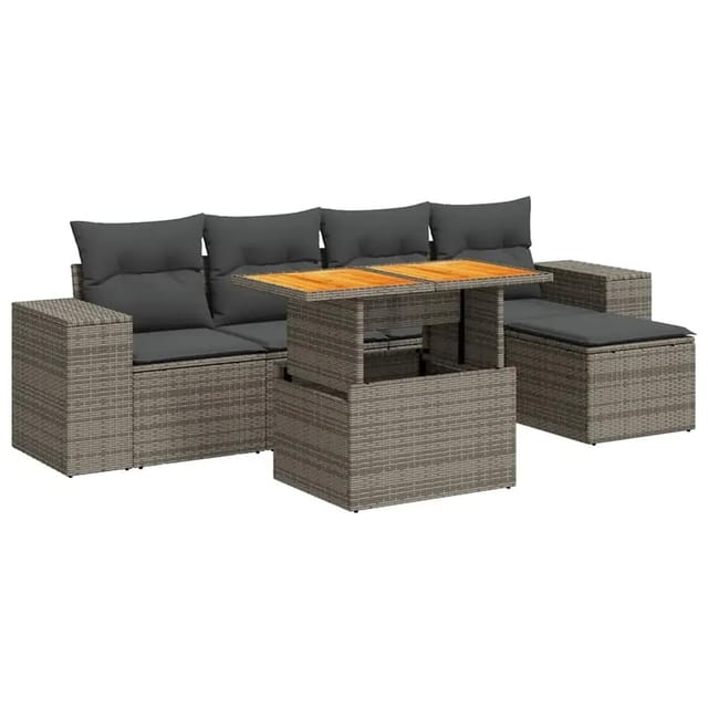 vidaXL 6-Tlg Garten-Sofagarnitur mit Kissen Grau Poly Rattan 3327364