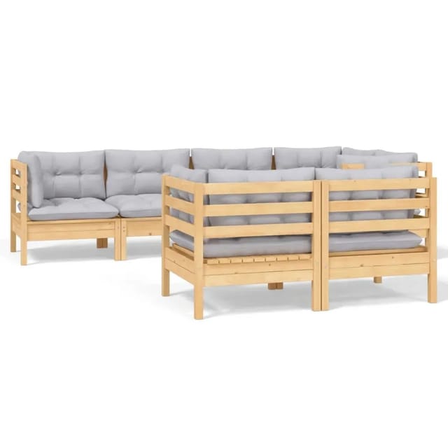 vidaXL 7-Tlg Garten-Lounge-Set mit Grauen Kissen Kiefer Massivholz 3096489