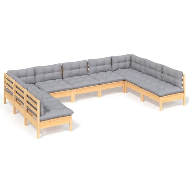 vidaXL 9-Tlg Garten-Lounge-Set mit Grauen Kissen Kiefer Massivholz 3097174