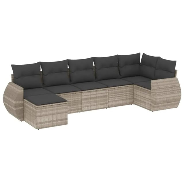 vidaXL 7-Tlg Garten-Sofagarnitur mit Kissen Hellgrau Poly Rattan 3254019