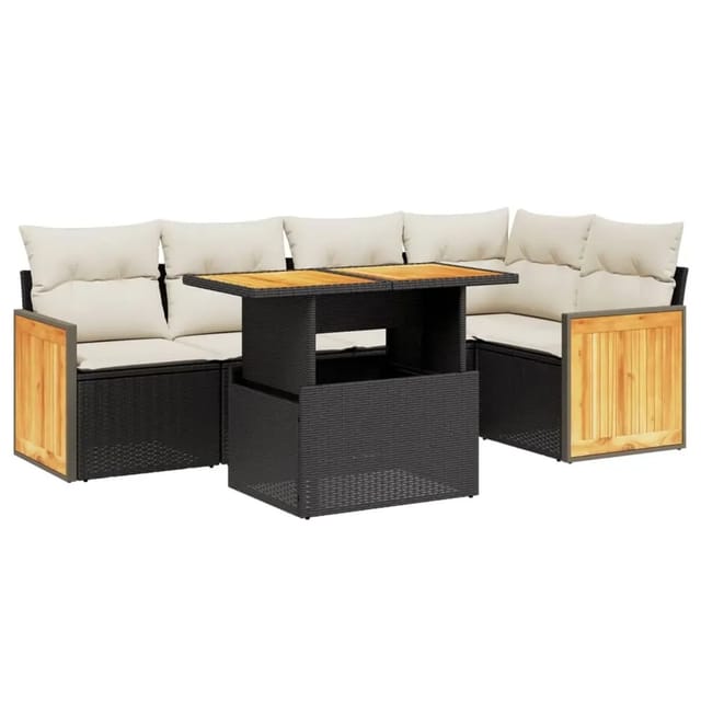 vidaXL 6-Tlg Garten-Sofagarnitur mit Kissen Schwarz Poly Rattan 3273947