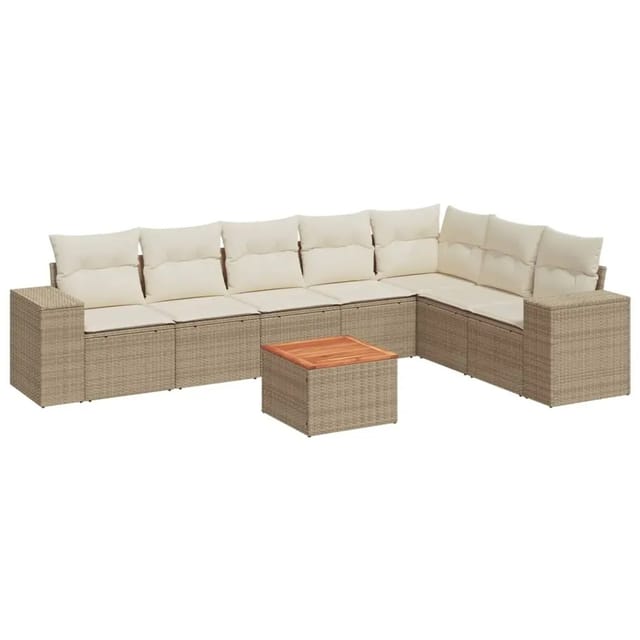 vidaXL 8-Tlg Garten-Sofagarnitur mit Kissen Beige Poly Rattan 3225477